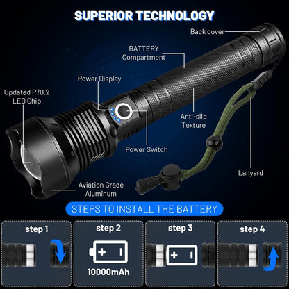 Cinlinso Flashlights High Lumens Rechargeable, 990,000 Lumens Super Bright Led Flashlight, Flash Light with 5 Modes, IPX6 Waterproof, Handheld Powerful Flashlight for Camping, Emergencies
