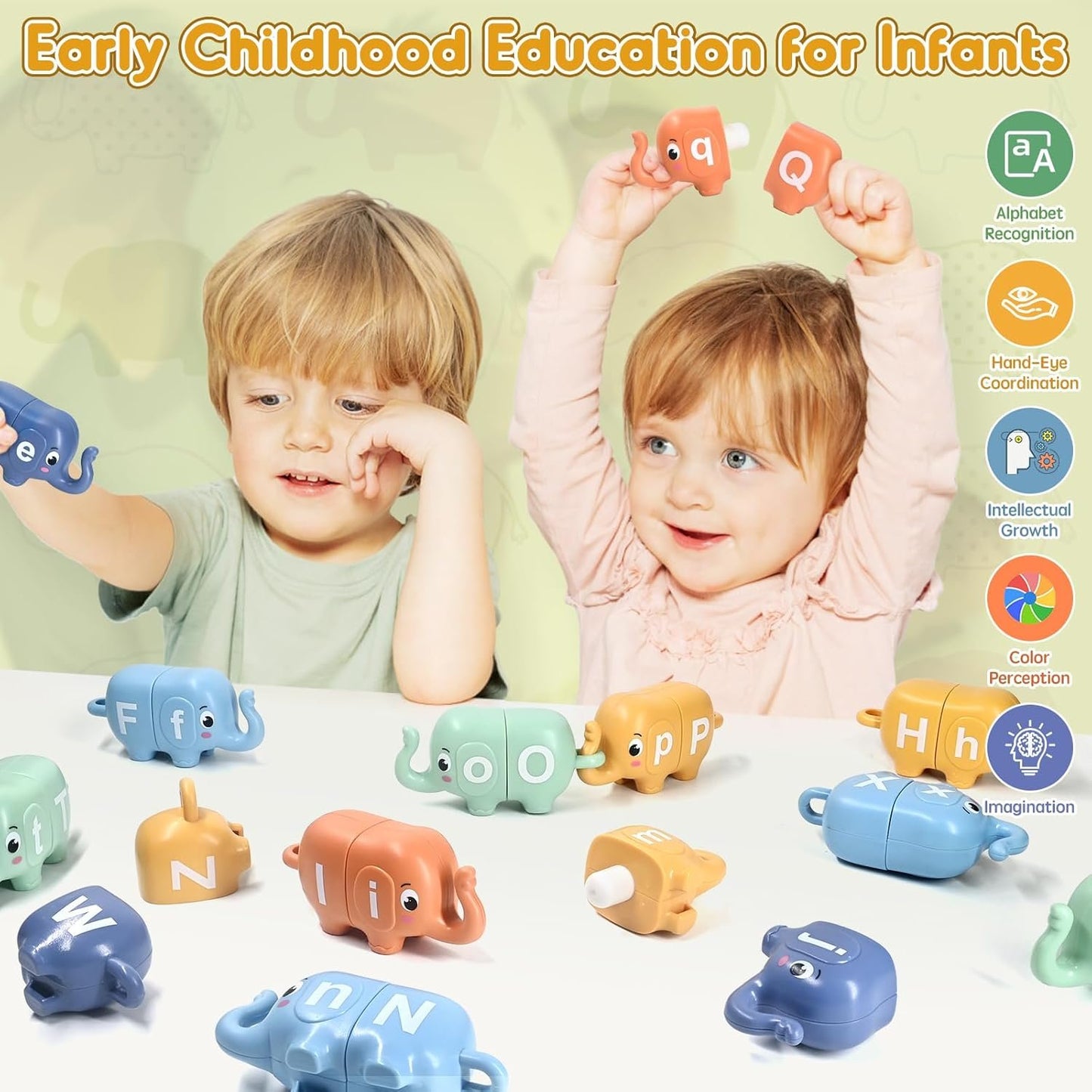 AiTuiTui Montessori Toys for 2 3 4 Year Old Boys Girls, Sensory Elephant Matching Letters Toys for Toddlers, Preschool Alphabet Learning Set for 3-5 Kids Gifts