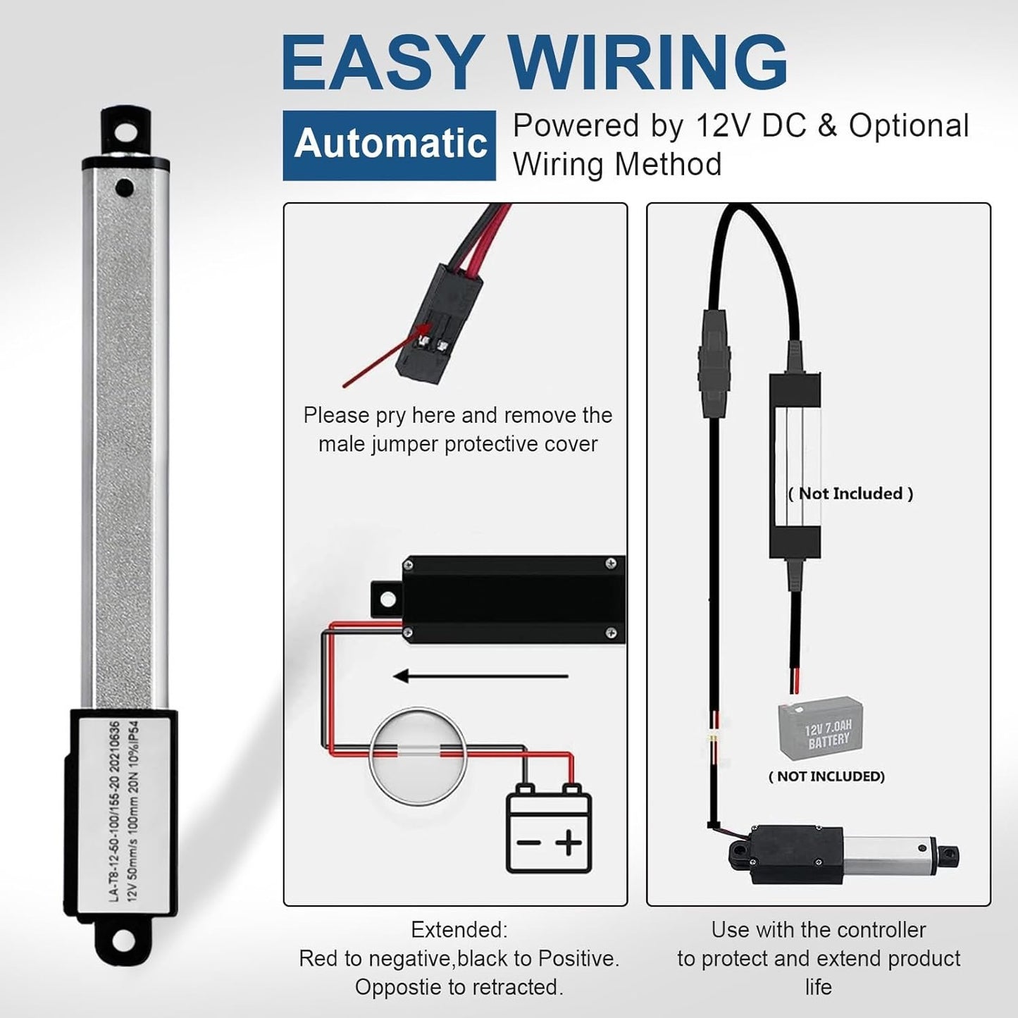 DC HOUSE Mini Electric Linear Actuator Stroke 0.8"–Force 4.5 lbs–12V | High-Speed 1.97"/sec–Weight 0.1KG Ideal for Intelligent Range Hood, Fan Blades, Cabinets, Robotics, Home Automation…