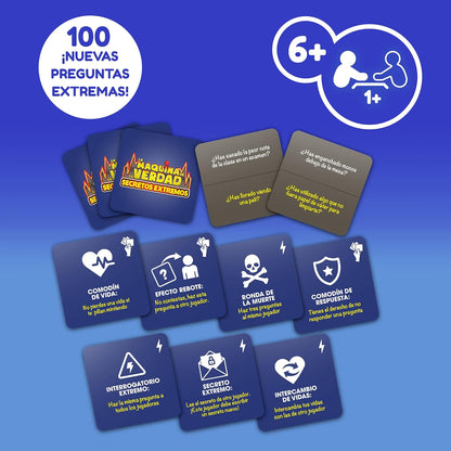 Play Fun by IMC Toys - Expansion Pack with 100 Questions for the Truth Machine Extreme Game (sold separately), Ages 8 and up, Spanish Version