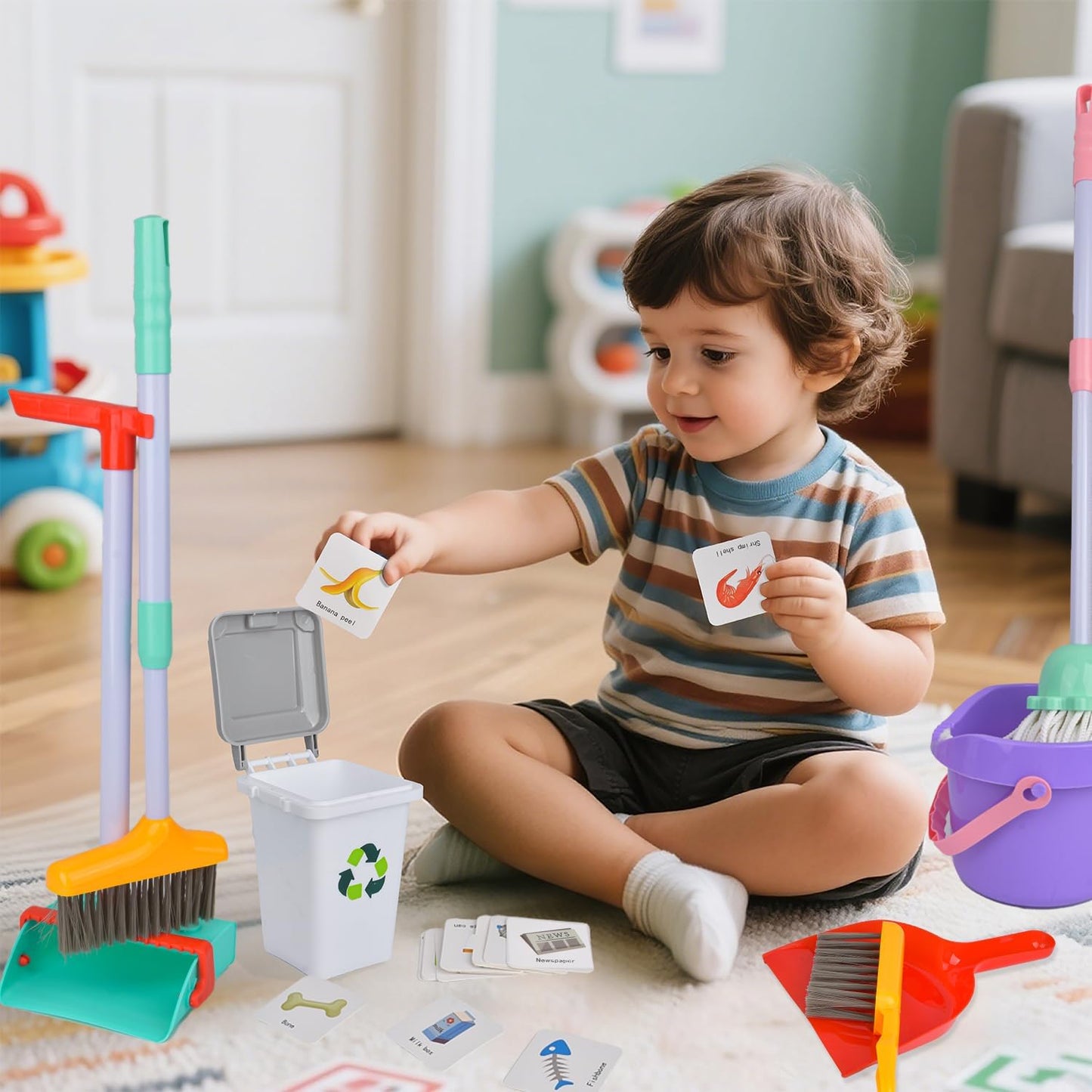 Detachable Kids Cleaning Toy Set - Broom, Mop, Dustpan, Brush, Rag Play, Housekeeping Kit, STEM Really Clean Toys Educational Toddler Pretend Play Toy Gift for Boys Girls-15PCS