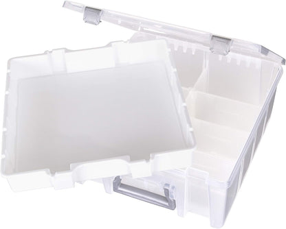 AB Designs 6899ABD Super Satchel Double Deep with Lift-Out Tray and Removable Dividers, Stackable Home Storage Organization Container, Clear with Sliver Latches and Handle