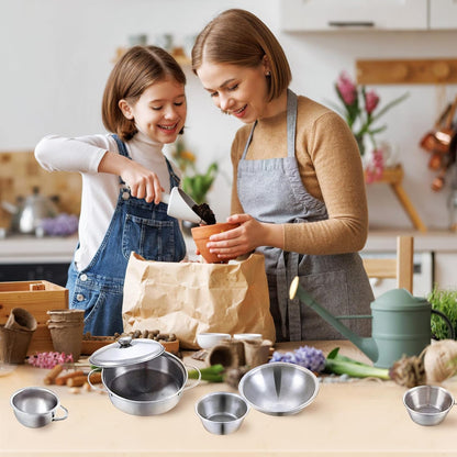 Hnvdkln 25Pcs Pretend Play Kitchen Cookware Playset - Stainless Steel Pots, Pans, and Cooking Utensils for Kids' Learning and Play