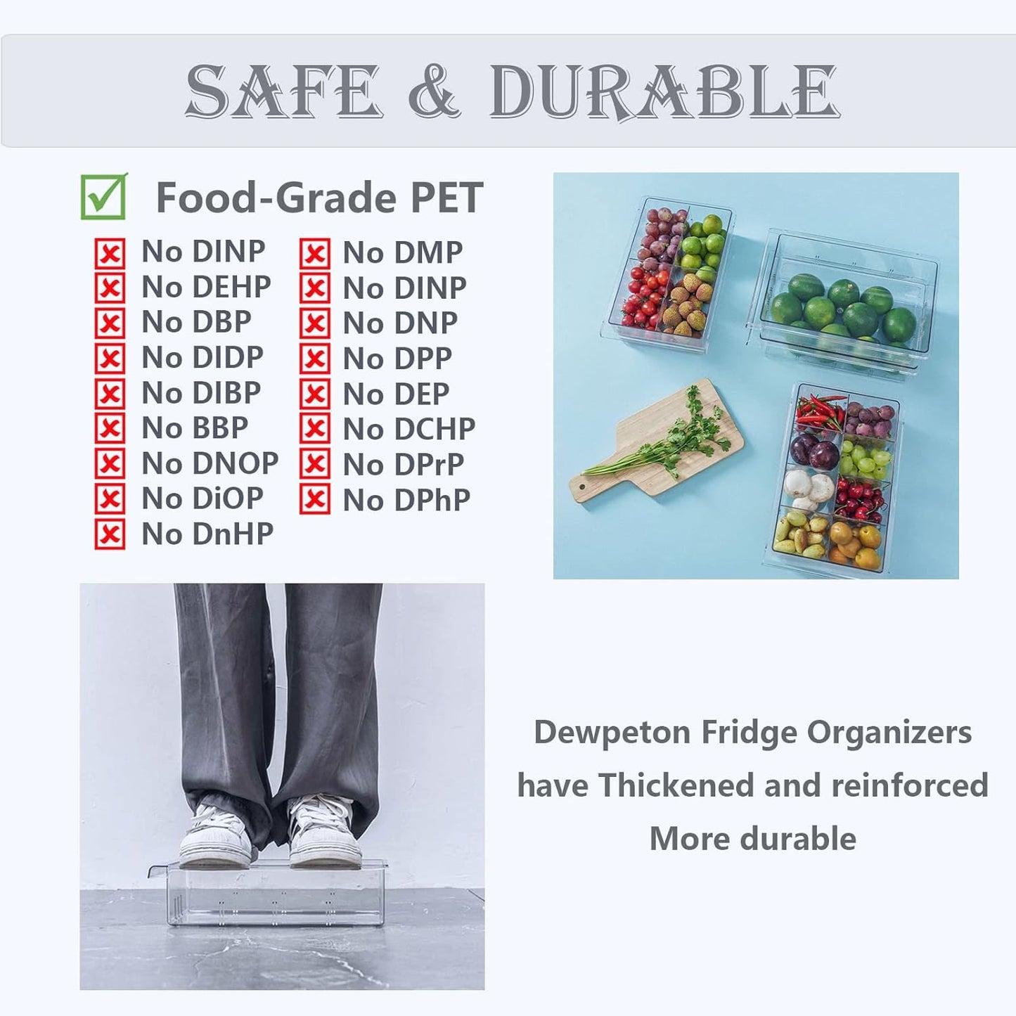 Refrigerator Organizer Bins - Clear Plastic Container Drawer for Egg Vegetable Fruit Snack Drink Food, Home Essentials Organization and Storage for Fridge Kitchen Cabinet Pantry Freezer