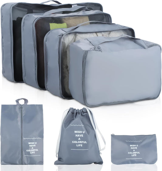Set of 7 Packing Cubes - Suitcase Organizer - Suitcase Organizer - Waterproof Travel Bags, Luggage Organization System for Suitcases and Backpacks Ideal for Holidays and Travel (Grey)