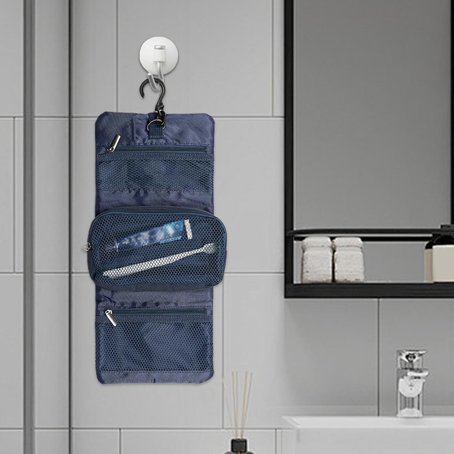 Toiletry Bag for Men, Hygiene Bag for Men - Cosmetic Bag - Portable Toiletry Organizer Case, Waterproof Travel Toilet Bag with Hook for Men and Women, navy, Consulte la descripciÃ³n, See description