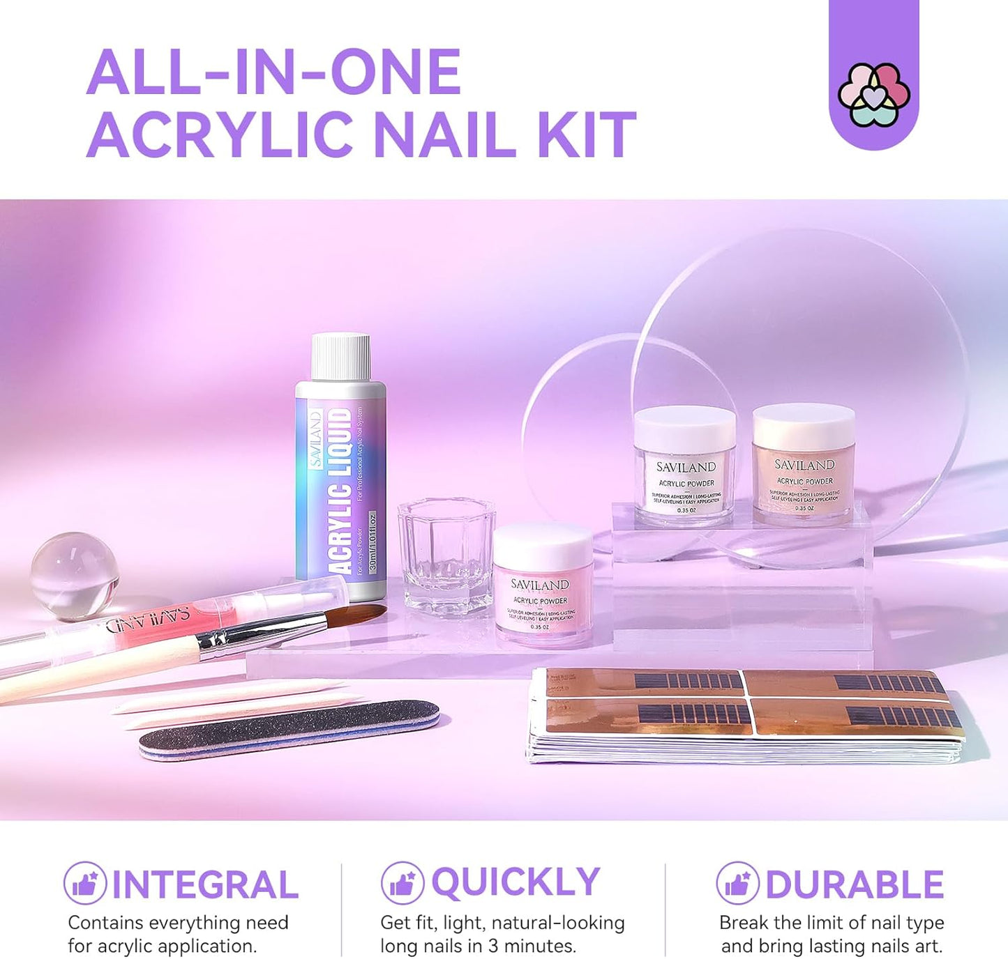 SAVILAND Acrylic Nail Kit French Sculpture Set: Clear/Nudes/Pink Acrylic Powder and Liquid Set Acrylic Nail Brush Cuticle Oil for Nail Care Professional DIY Acrylic Nail Art Beginner Acrylic Nail Kit