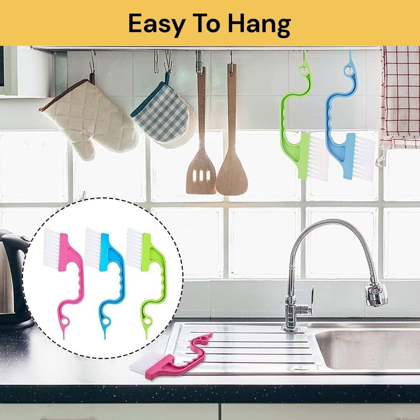 EZONEDEAL 2 Pack Protable Hand-held Groove Gap Cleaning Brush Door Window Track Kitchen Crevice Cleaning Brush Tool Hand-held Kitchen Air Conditioning Outlet Air (2 X Pink)
