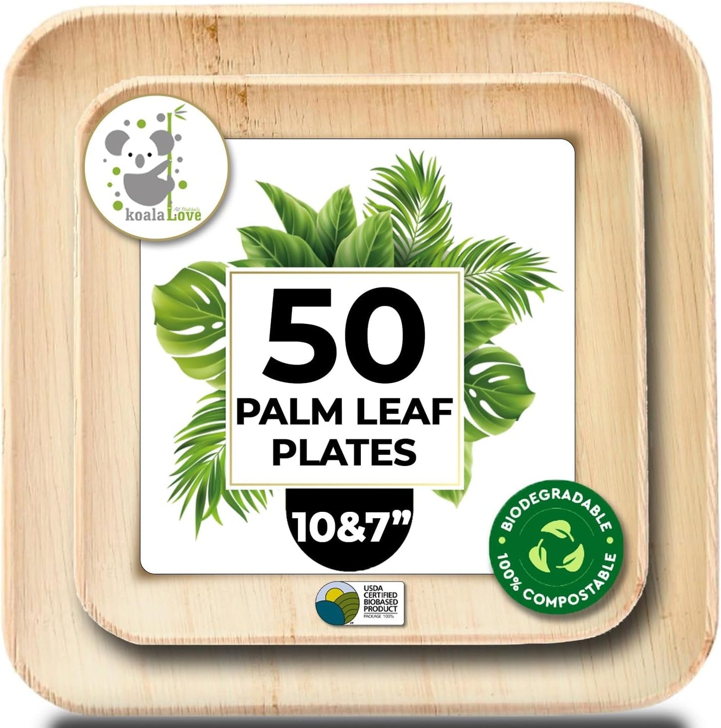 Palm Leaf Plates Bamboo Paper Plates Disposable 10 Inch & 7 Inch Bulk Party Pack Eco Compostable Biodegradable Wooden Plates Best Alternative To Plastic Paper Plates (50 pc)