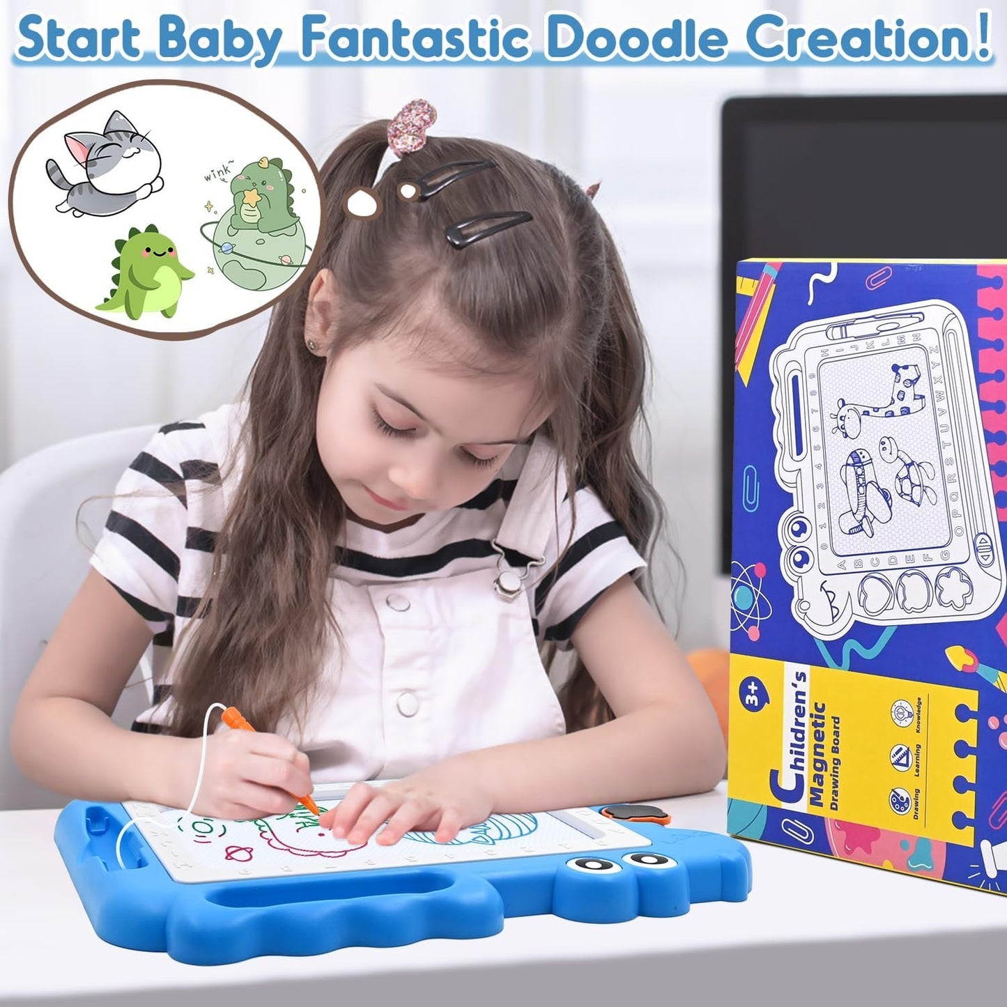 Magnetic Drawing Board Toddler Toys Gift for 2 3 Year Old Girls Boys, Sketch Writing Doodle Pad Age 2-4 Travel Games, Educational Learning Kids Toys for Toddlers Birthday (Blue)