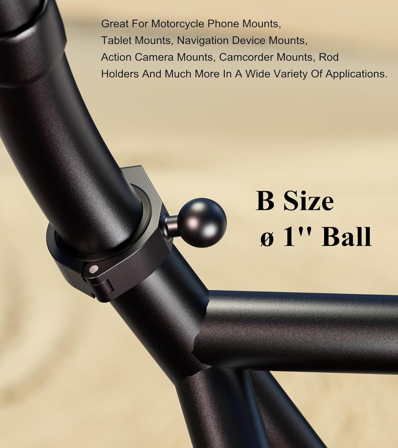 BRCOVAN 1'' Ball Large Bar Clamp Mount, Fit 1.5'' / 1.65'' / 1.75'' / 1.85'' / 2'' Round Rails & ATV UTV Roll Cages, Fit for RAM Mounts B Size 1 Inch Ball Double Socket Arm, Aluminum Alloy