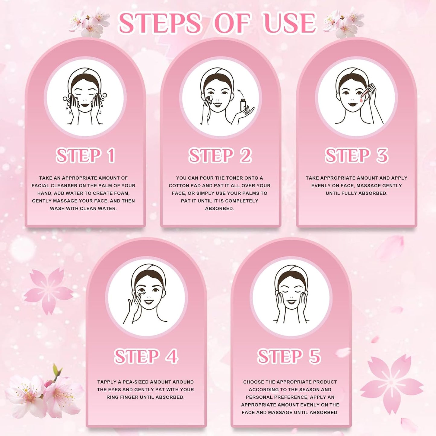 Miioto Full Face Skincare Set, Sakur Skincare Kit, Face Skincare Products, Skin Care Kit with Cleanser, Tonic, Face Cream, Serum and Eye Cream, Moisturizing and Anti-Aging, 5 Pieces (B)