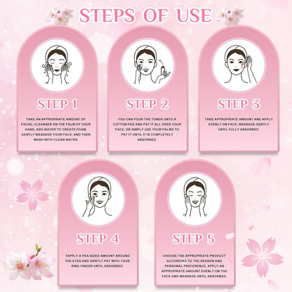 Miioto Full Face Skincare Set, Sakur Skincare Kit, Face Skincare Products, Skin Care Kit with Cleanser, Tonic, Face Cream, Serum and Eye Cream, Moisturizing and Anti-Aging, 5 Pieces (B)