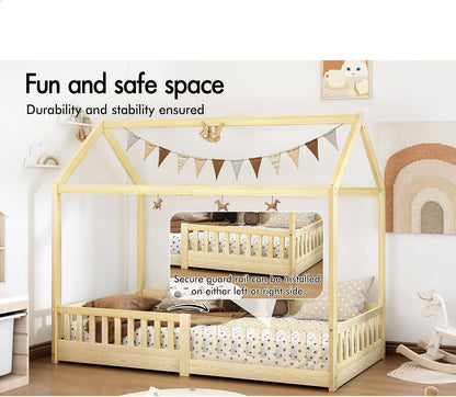 ALFORDSON Renaud Series Oak Kids Bed Frame, Wooden Bedroom Furniture, House Frame Single Mattress Base Platform, Solid Pine Wood Bed Base Foundation Children's Beds