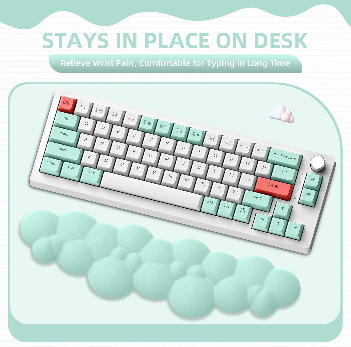 MANBASNAKE Keyboard Wrist Rest,Memory Foam Wrist Pad Smooth Fiber Hand Rest for TKL Keyboard,Ergonomic Nonslip Comfortable Cushion Set,Typing Pain Relief,Support for Office,PC Gaming,Laptop,Mac(Mint Green)