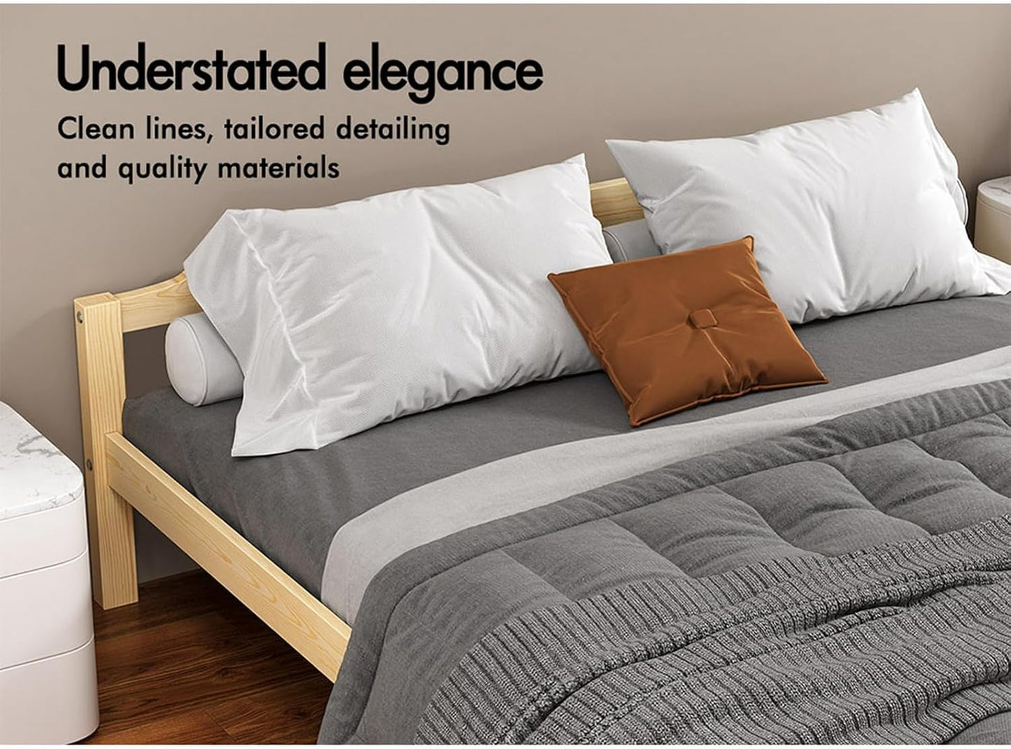 ALFORDSON Queen Bed Frame Wooden Bed Base with Solid Wood Pine Timber Slats, Oak Bed Foundation Mattress Base Platform with Storage Space, Beatrix Series Bedroom Furniture