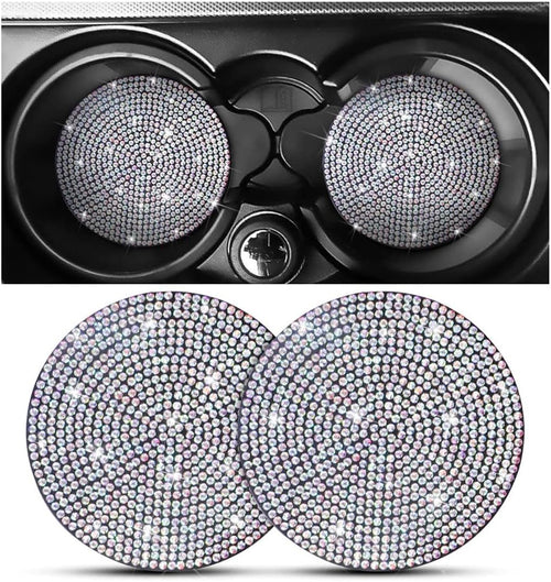 Car Cup Coaster, Universal Bling Crystal Rhinestone Car Cup Insert Coaster, 2.75 inch Anti-Slip Shockproof Cup Mat, Auto Drink Pad Car Interior Accessories for Women Men (AB Colorful Crystal)