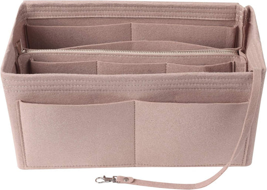 LITLANDSTAR Multi-Compartment Solid Color Felt Bag Large Capacity Makeup Bag Women Travel Large Makeup Organizer Toiletry bag Storage Pouch Handbag Tote, Khaki