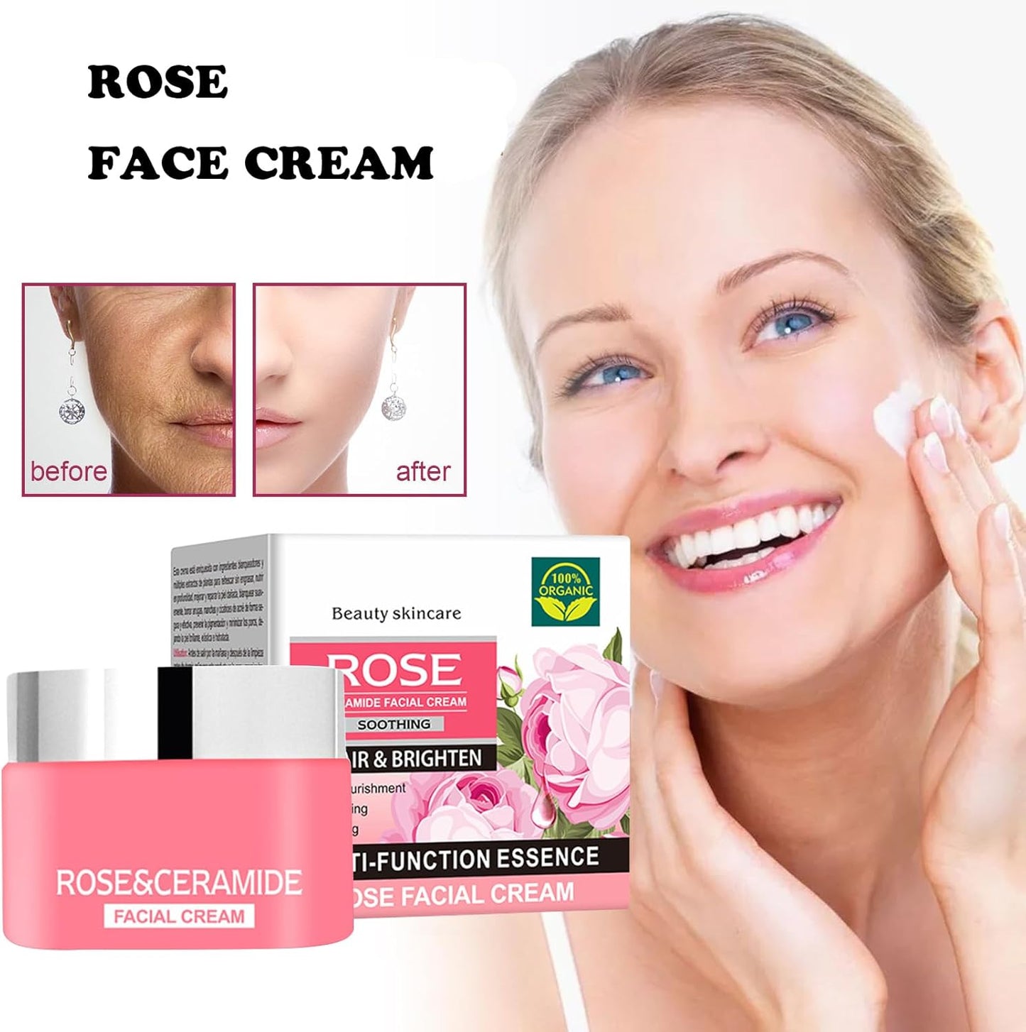Eazerom 29 Rose Face Cream, Moisturizing, Anti-Aging, Rose Day Cream, Natural Moisturizing Face Moisturizer for Women & Men - Day & Night Face Cream - Anti-Age Cream