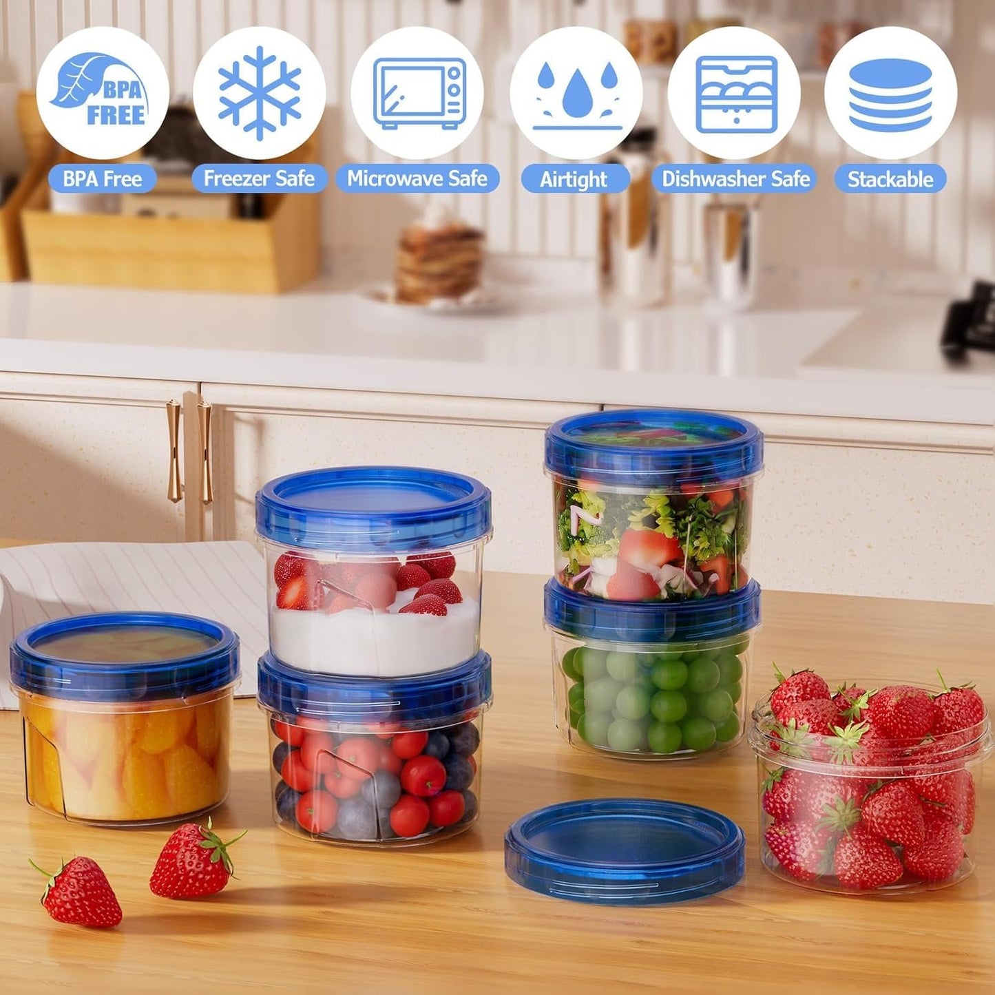 Freezer Storage Containers, 6 Pack-16 OZ Small Plastic Containers with Twist Top Lids, Round Food Storage Containers, Reusable Soup Container Microwave/Dishwasher Safe