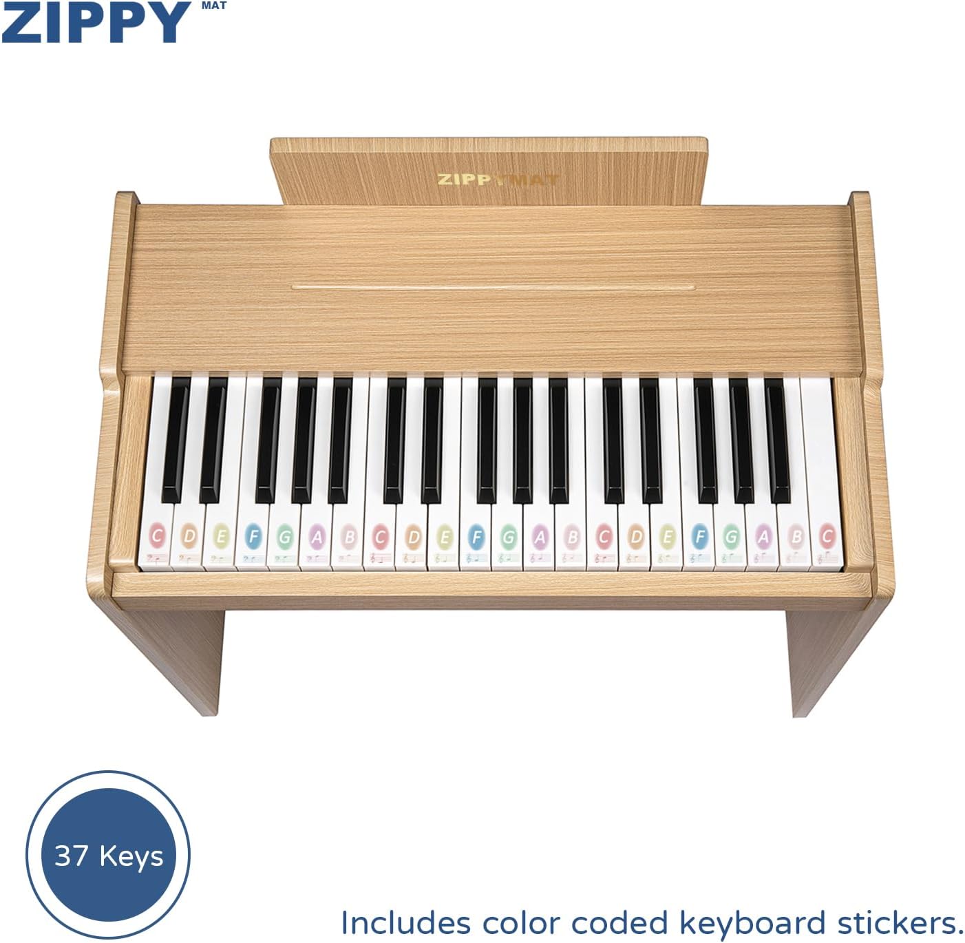 ZIPPY MAT Kids Keyboard, 37 Keys Digital Piano for Kids, Musical Educational Instrument, Wooden Piano for 3+ Girls and Boys (Oak Basic)