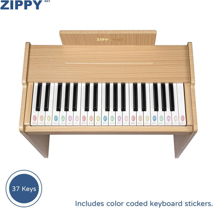 ZIPPY MAT Kids Keyboard, 37 Keys Digital Piano for Kids, Musical Educational Instrument, Wooden Piano for 3+ Girls and Boys (Oak Basic)