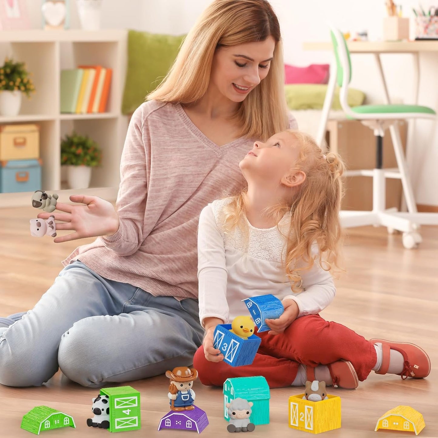 Learning Toy for Toddlers 1 2 3+ Years Old, 20 PCS Farm Animal Barn Toy & Finger Puppets, Montessori Educational Toy for Kids, Kids Toy with 10 Animals & 10 Barns for Babies Boys Girls