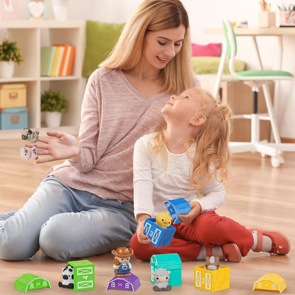 Learning Toy for Toddlers 1 2 3+ Years Old, 20 PCS Farm Animal Barn Toy & Finger Puppets, Montessori Educational Toy for Kids, Kids Toy with 10 Animals & 10 Barns for Babies Boys Girls