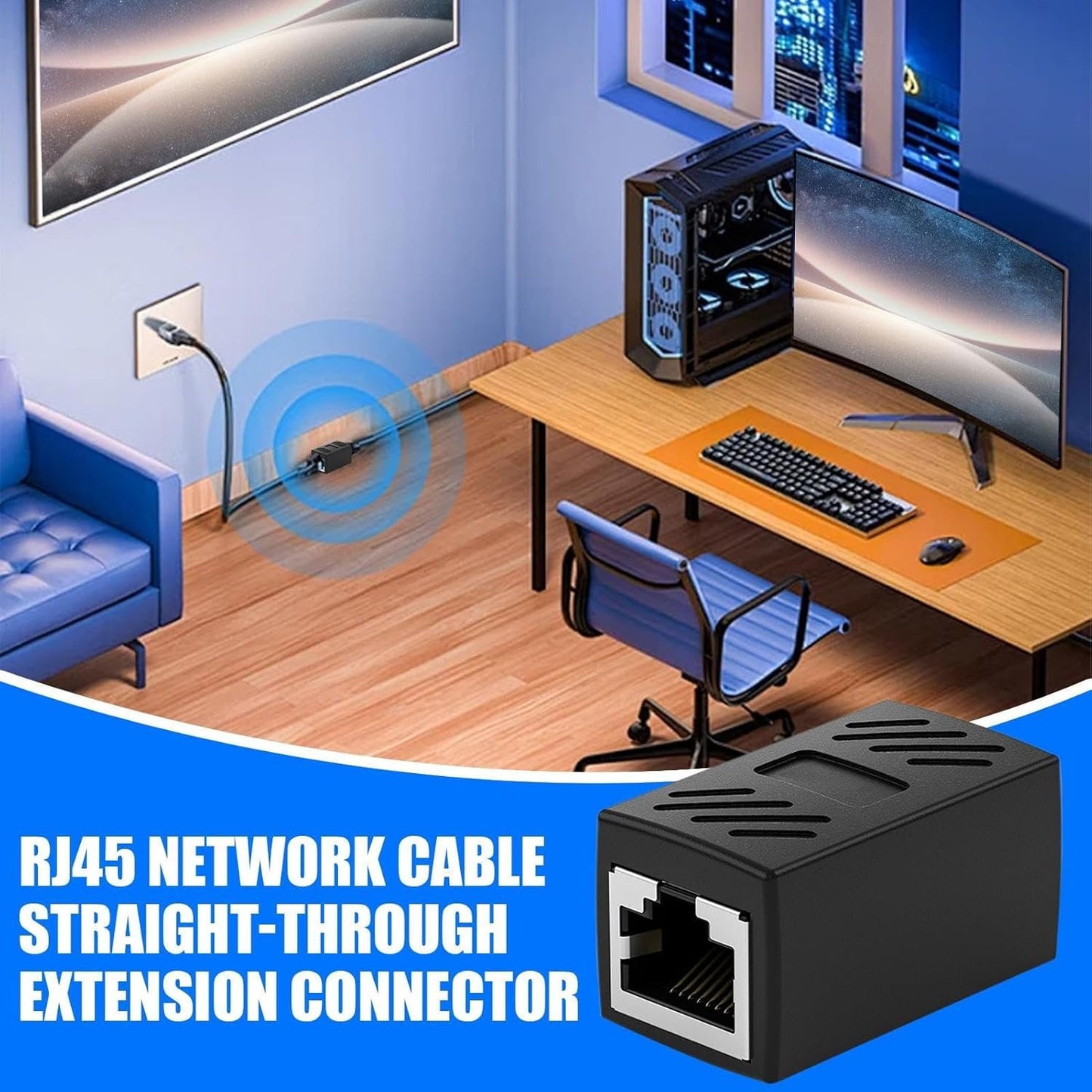 Ethernet Extender Adapter - Slim Ethernet Extension, Pure Copper Cable, Network Connector | Extension Adapter with Good Network Stability Streaming Device Connector for Smart Home Networking