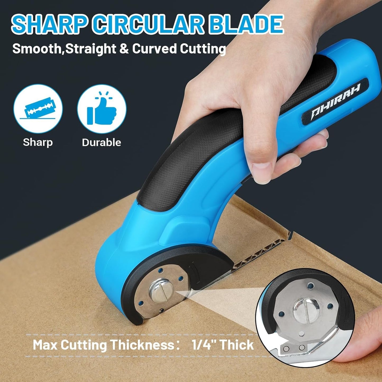 PHIRAH Cordless Cardboard Cutter, 4V Electric Scissors for Carpet and Leather, Box Cutter Tool with Safety Trigger, Powerful Rotary Cutter for Cutting Carpet, Cardboard, Leather, Paper, Plastic