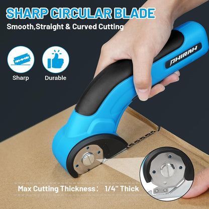 PHIRAH Cordless Cardboard Cutter, 4V Electric Scissors for Carpet and Leather, Box Cutter Tool with Safety Trigger, Powerful Rotary Cutter for Cutting Carpet, Cardboard, Leather, Paper, Plastic