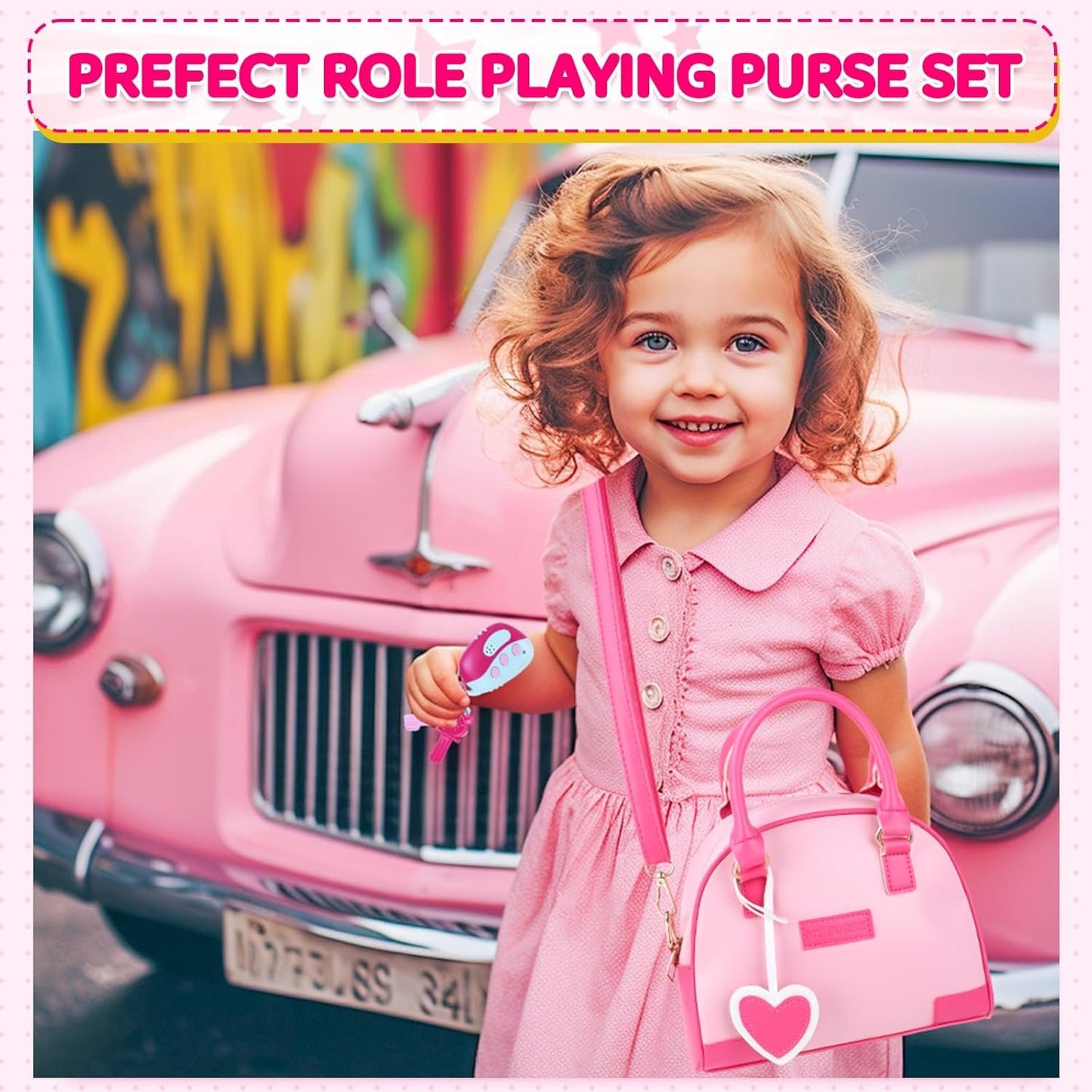 INNOCHEER Little Girls Purse, Kids Toy Purse with Pretend Makeup, Play Purse for Little Girls, Pretend Play Toddler Purse, Birthday Christmas Princess Gifts Toys for Girls 3 4 5 6 7 8 Year Old