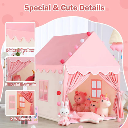 Wilwolfer Kid Tent with Mat, Star Lights - Kids Play Tents for Toddlers Kids Tents Indoor Playhouse - Princess Tent for Girls Toy House Gift - Pink Play Tent - NO Flowers & Moon Decor