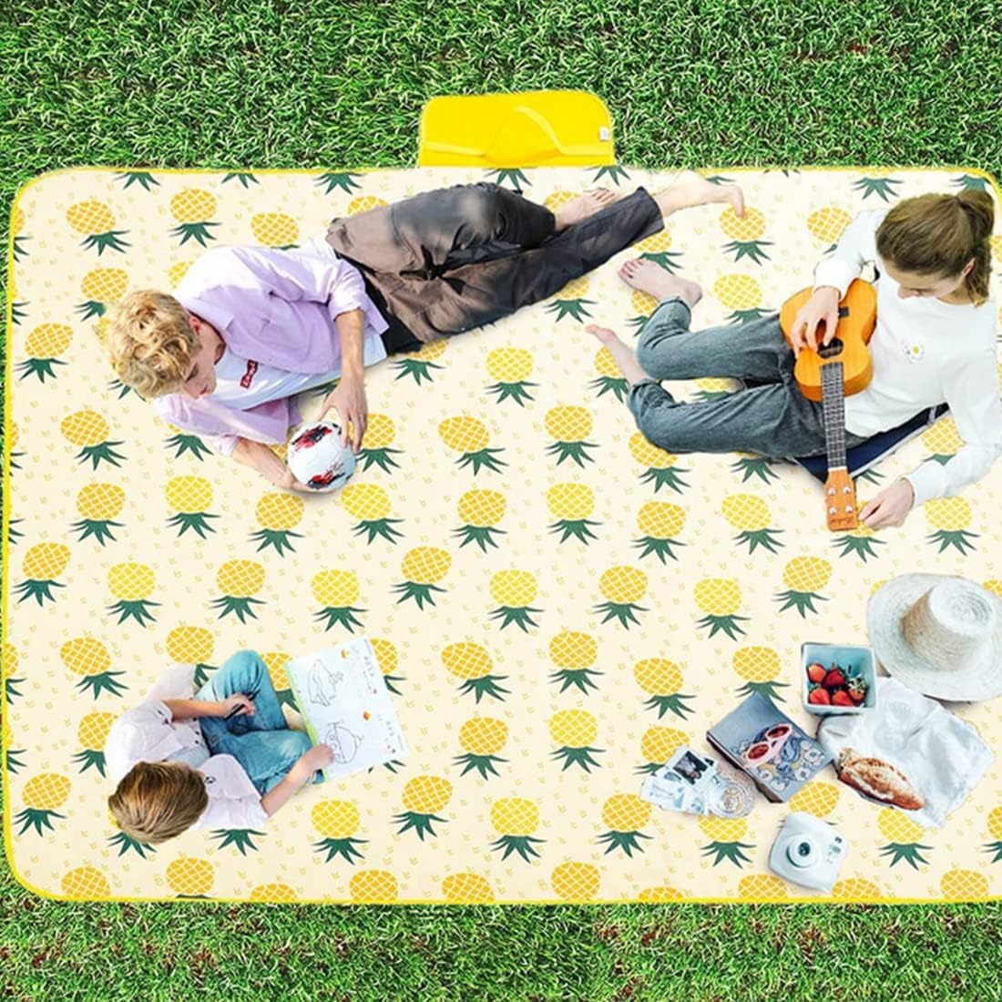 K Y KANGYUN Beach Blanket Outdoor Picnic Blanket Mat 80"x60" Extra Large Waterproof Sand Proof Camping Blanket Lightweight Folding Portable Travel Blanket for Family Park Beach Grass (Pineapple)