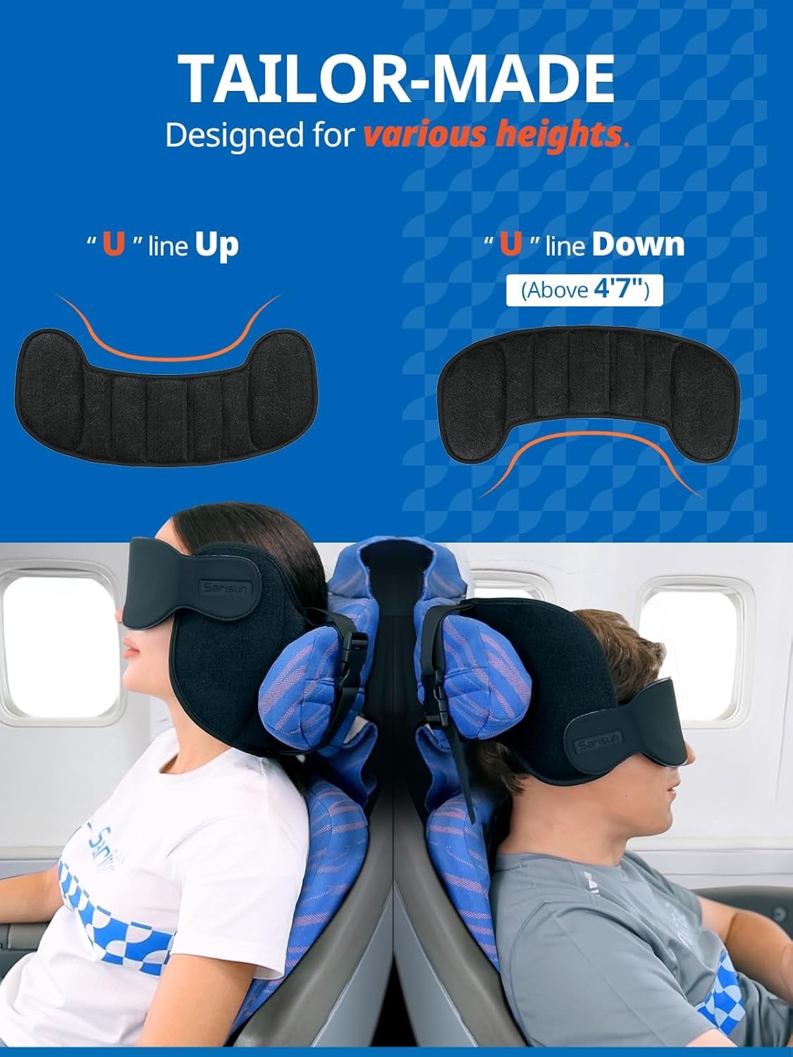 SARISUN Airplane Pillow, Upgrade Travel Pillow for Airplane with Eye Mask, Noise Reducing, 360° Support Stop Bobble, Neck Pillows for Sleeping Travel, Long Flight Travel Essentials, Black