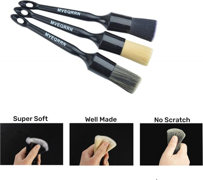 3pcs Car Detailing Brush Set-1pcs Boars Hair Car Detailing Brushes,1pcs Ultra Soft No Scratch Detailing Brush for Air Vent,Leather Seat 1pcs Detail Brushes car Detailing for Interior Exterior