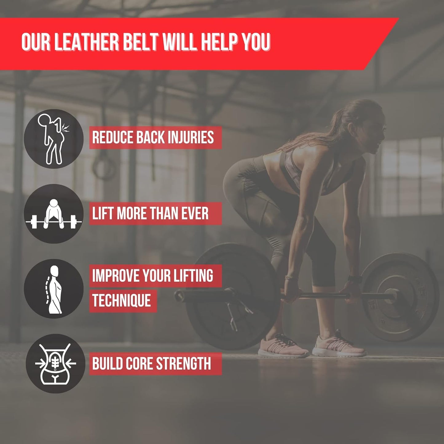 Lift Tech Fitness Weight Lifting Belt 4" Leather Belt for Men and Women Gym Belt for Deadlift Squat Powerlifting Crossfit Strength Training Leather Belt for