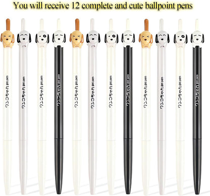 JUNXAKA 12 Pcs Retractable Dog Gel Pens, Fine Point 0.5mm Black Ink Cute Fun Animal Ballpoint Dog Pens Writing Vet Gifts Stationery Supplies (12pcs dog pens)