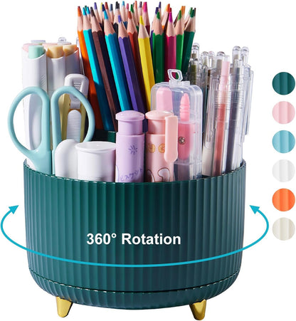 Lolocor 360 Degree Rotatable Pen Holder - Office Desk Organizer Pencil Holder for Desk Multi-Functional Pencil Cup Desktop Stationary Organizer Storage for Office School Home Art Supplies Dark Blue