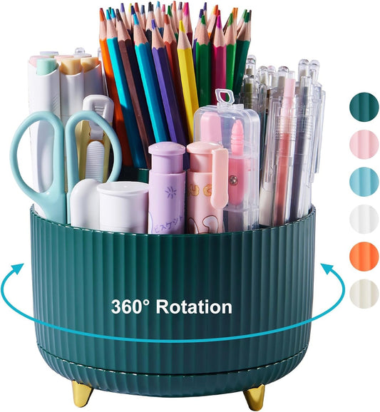 Lolocor 360 Degree Rotatable Pen Holder - Office Desk Organizer Pencil Holder for Desk Multi-Functional Pencil Cup Desktop Stationary Organizer Storage for Office School Home Art Supplies Dark Blue