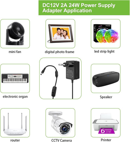 Gonine 12V Power Supply 2A 24W AC Adapter Wall Charger AC 100-240V to DC 12Volt 2A 1.5A Converter for LED Strip Lights, CCTV Cameras, BT Speaker, Router