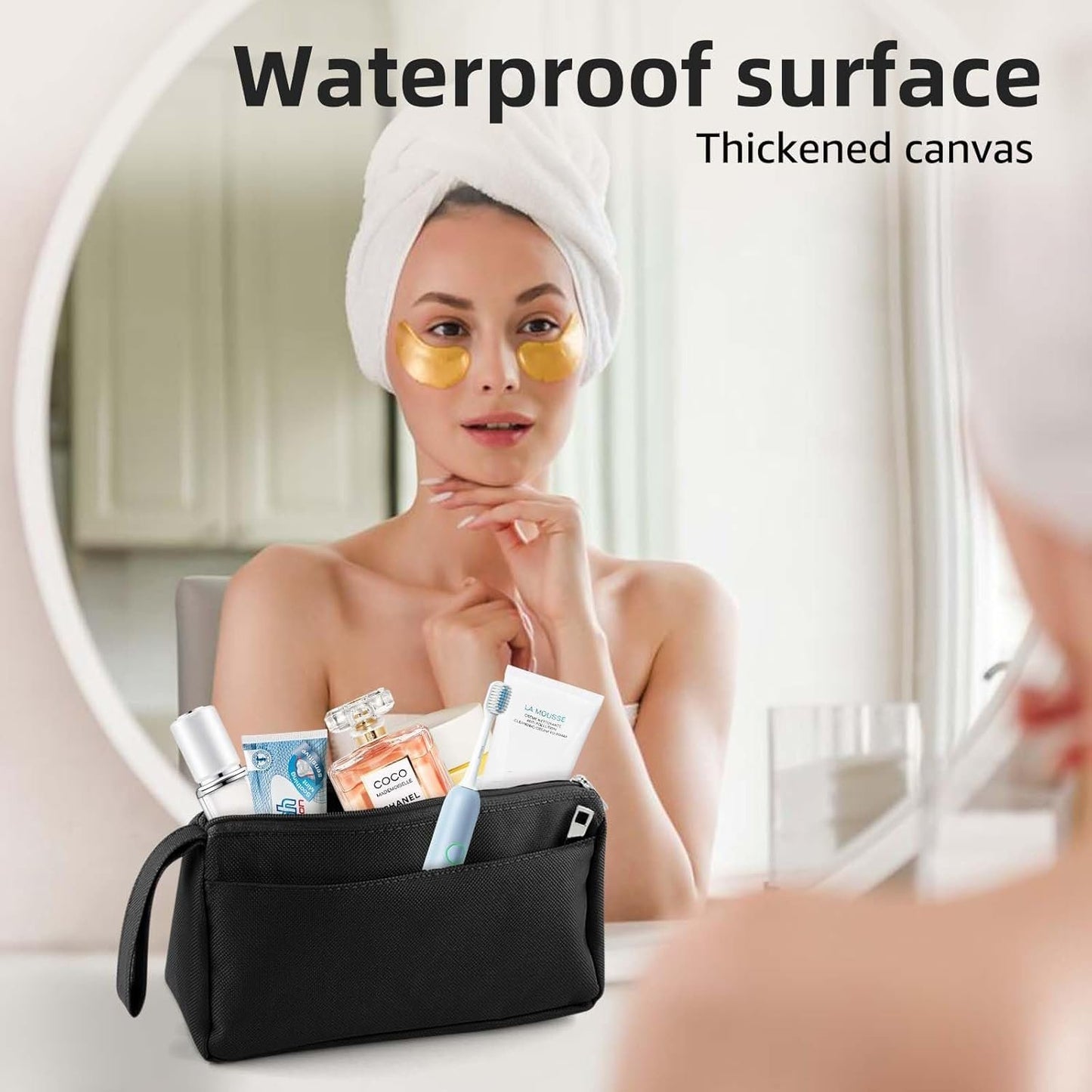 Vnezakl Travel Toiletry Bag for Women and Men Makeup Bag Shaving Bag Water-Resistant Hanging Double Compartments Organized for Toiletries Accessories Stationery Storage Bags