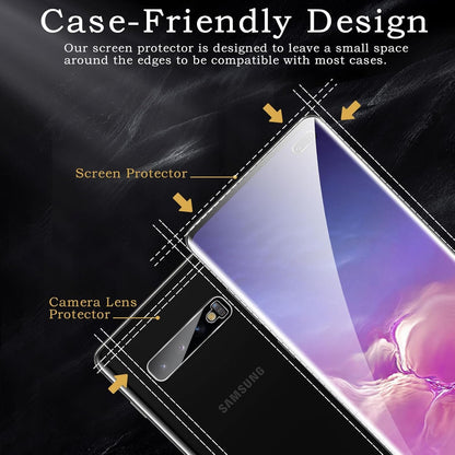 2 Pack Screen Protector for Samsung Galaxy S10 Plus 2 Pack Camera Lens Protector, 3D Tempered Glass Film, Ultra HD 9H Hardness Case Friendly Anti Scratch Ultra Resistant Shatter Protection