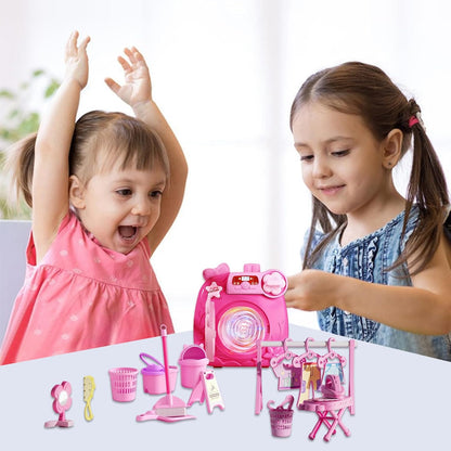 ccuzs Kids Washing Machine, Interactive Pretend Play Washer and Dryer, Miniature Educational Toy with Accessories for Girls and Boys, Material: ABS, 8.58x4.33x8.94in