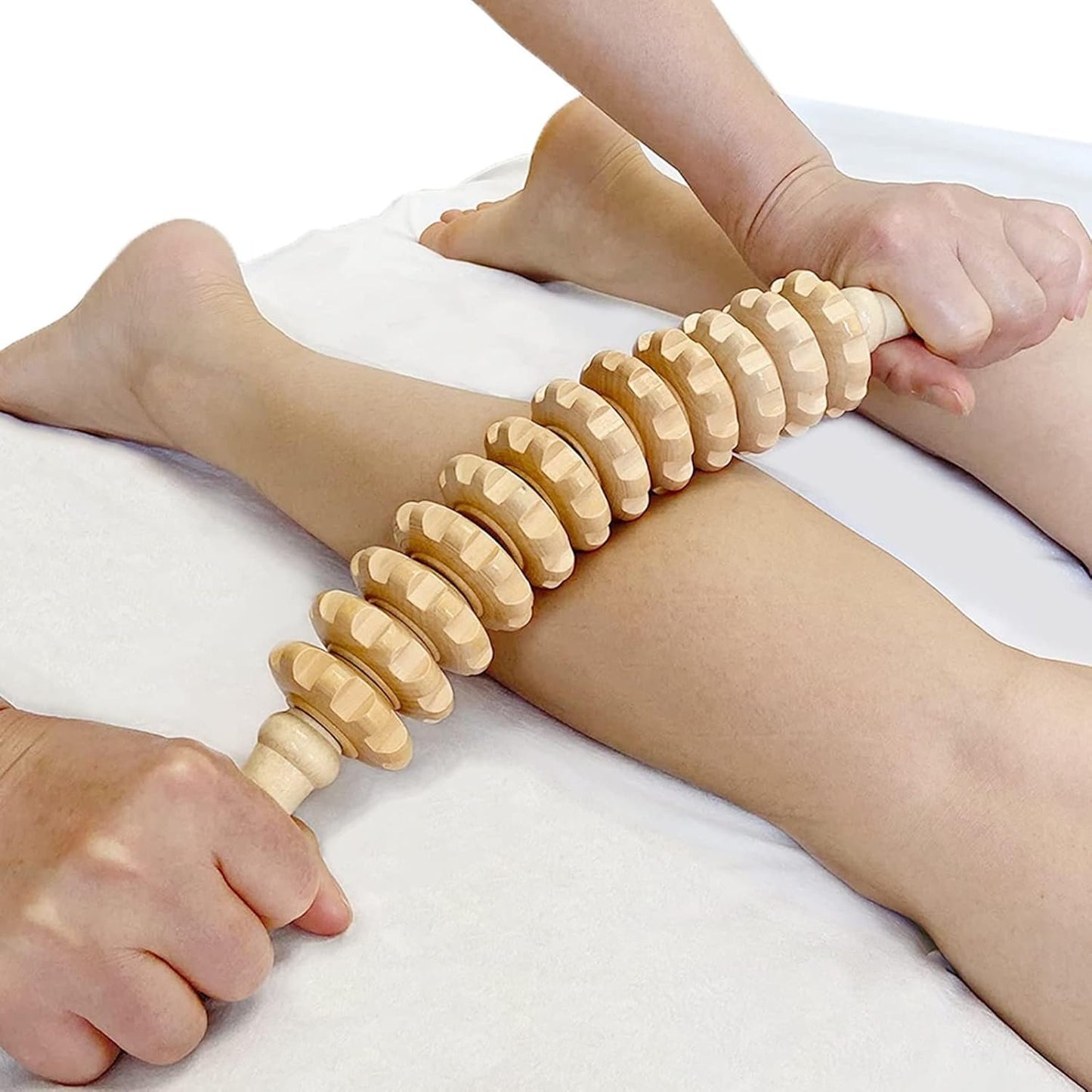 Xugoox Curved Wood Therapy Massage Roller for Waist and Thigh, Multi-Functional Body Roller Lymphatic Drainage Massager Roller for Cellulite Reduction and Muscle Tension, Natural Massager for Women and Men 16inch