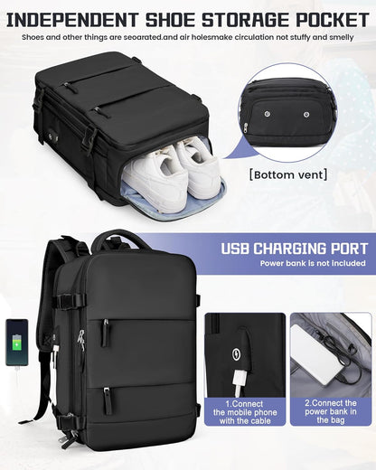 Pakembl Large Travel Backpack Vacuum Backpack for Women Men Laptop Backpack Carry On Backpack Casual Backpack Waterproof Backpack for 14/15.6/17inch Laptop with Shoes Compartment