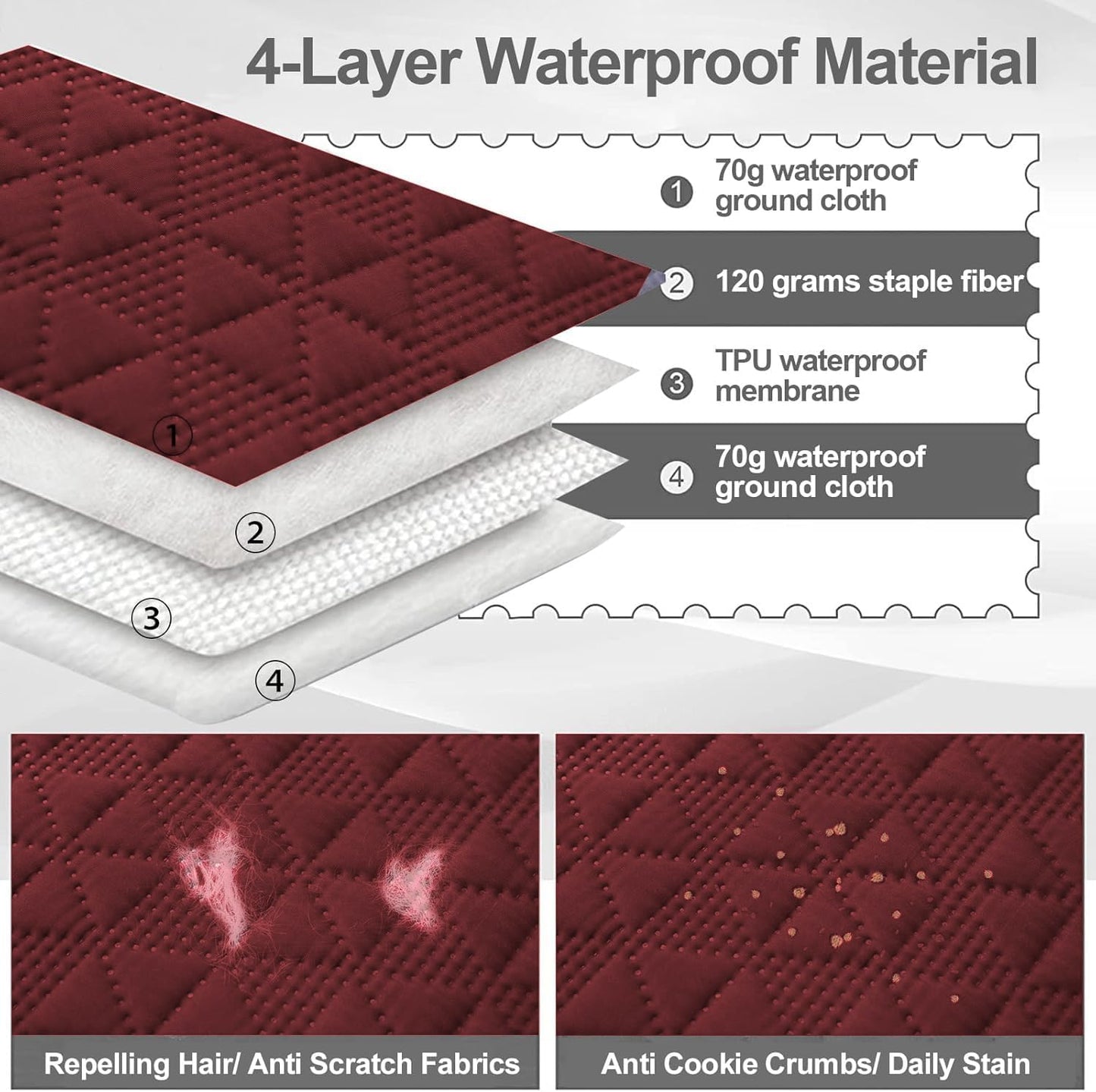 Taiyang Dog Sofa Cover Waterproof Dog Blanket Waterproof Dog Furniture Protector for Kids Children Dog Cat with Non-Slip Rubber Bottom (Bright Red, 82-82 Inch)
