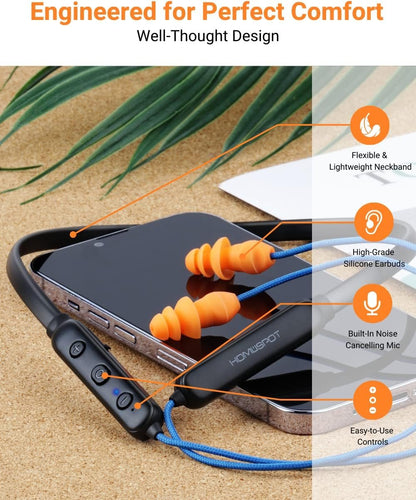 HomeSpot Noise Reduction Wireless Neckband Headphones with Qualcomm aptX HD, 27dB NRR, CVC Noise Cancelling Mic & Controls and 20H Playtime for Work Safety OSHA Compliant