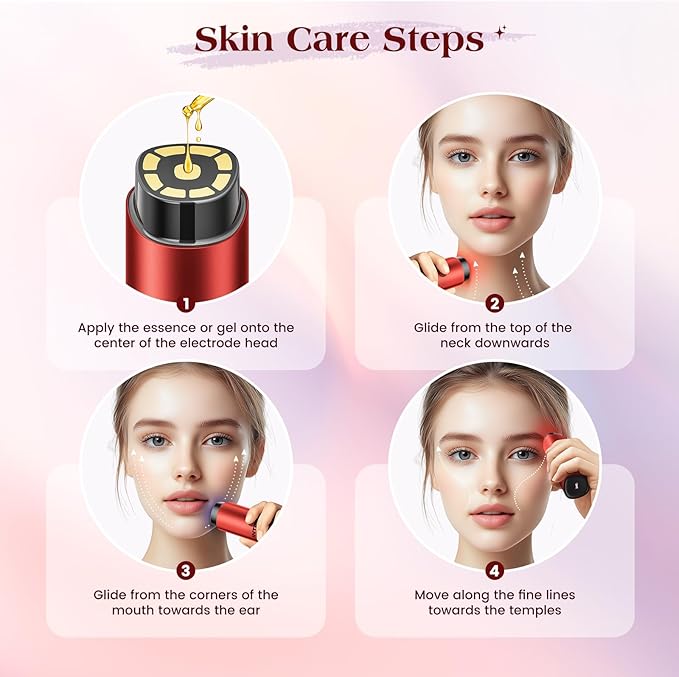 Microcurrent Facial Device, 3 Modes Red Light Therapy for Face and Neck, Skin Care Facial Massager Perfect Gifts for Women Men(Gold)