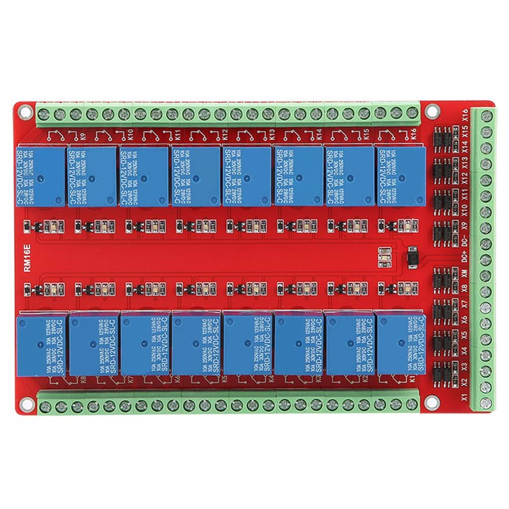 16 Channel Relay Module High/Low Level DC 5/12/24V Isolated Type for Home Automation (DC12V)